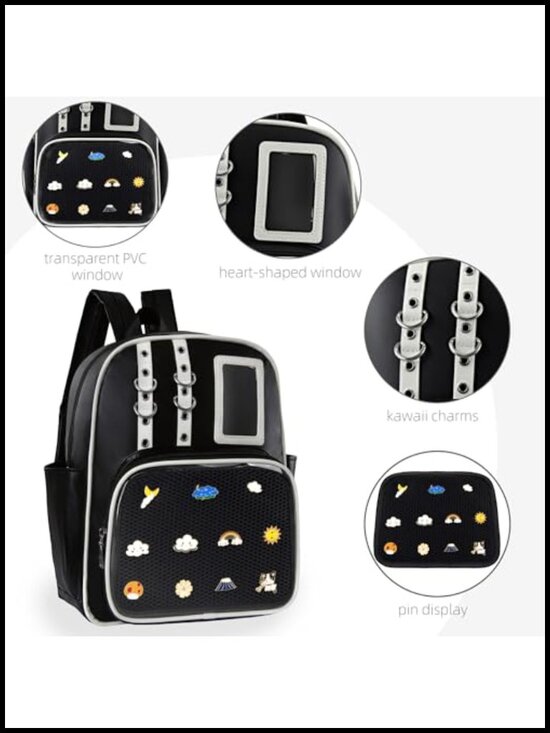 Y2K Anime Cosplay Clear Window Backpack with Pin Display Insert, Waterproof PU main image 5